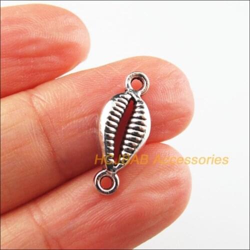 40 New Tiny Shell Charms Ocean Connectors Tibetan Silver Color 8x19mm