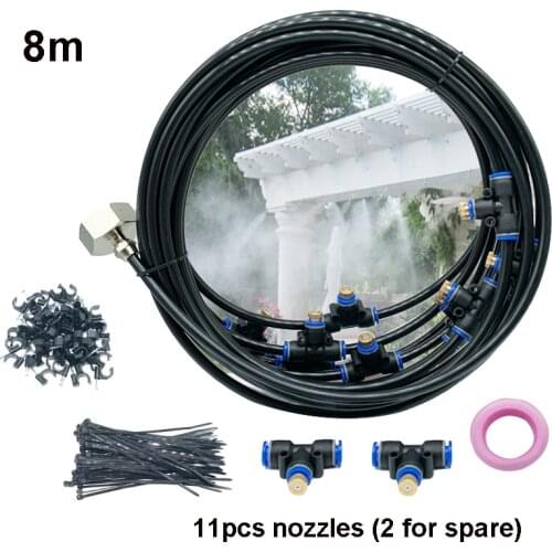 8M Patio Fog machine water sprayer Misting System for Outdoor Cooling with 11 pcs and 11 pcs brass nozzles