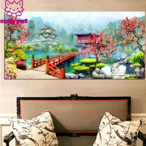Chinese style garden architecture 5D DIY Diamond Painting Diamond Mosaic Cross stitch full Square round diamond Home Decor art