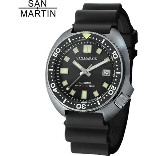 San Martin Tuna 6105 Diver Automatic Mens Watches 20Bar Sapphire Glass Horween Leather Strap Stainless Steel Wtistwatch for Men
