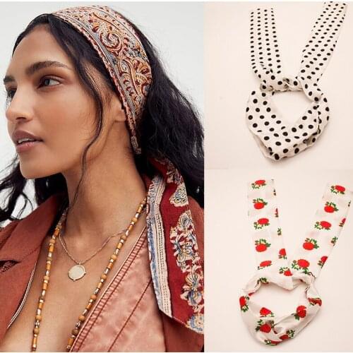 2021 New Fashion Polka Dot Headband Women Cross Knot Ribbon Bandanas Headdress Rose Print Hairband Ladies Hair Accessories