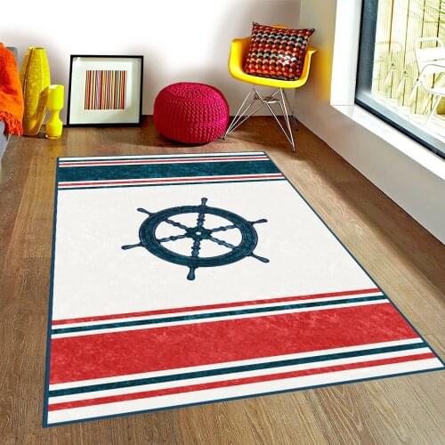 Beyaz Çocuk Odası Halısı dümen gemi deniz mavi kırmızı beyaz çocuk odası halısı