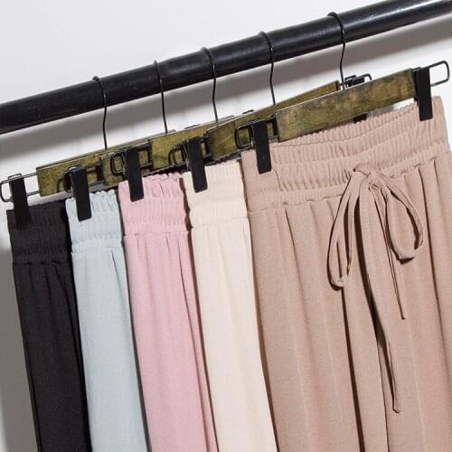 Spring and summer ice silk knit high waist wide leg pants female nine points loose straight pants casual pants large size