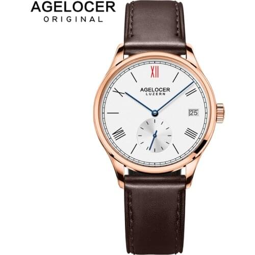 Agelocer Swiss Brand Fashion Ladies Watch Women Gold Watch Leather Sapphire Brown Waterproof Mechanical Wristwatch Montre Femme