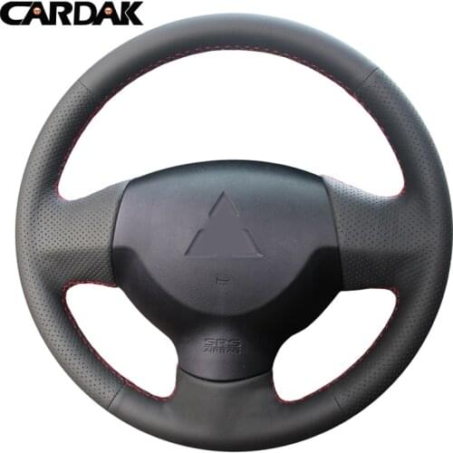 CARDAK Hand-stitched Black Artificial Leather Steering Wheel Cover for Mitsubishi Lancer EX 10 Lancer X Outlander