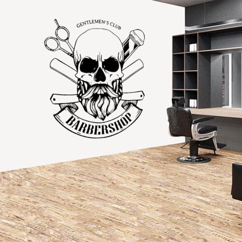 Gentlemens Club Barbershop Wall Sticker Barber Shop Sign Emblem Beard Window Decals Interior Decor Self-adhesive Murals 4514