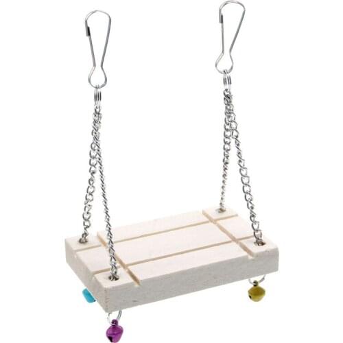 Pet Hamster Cage Toys Seesaw Wooden Swing Harness Parrot Hanging Bell Suspension