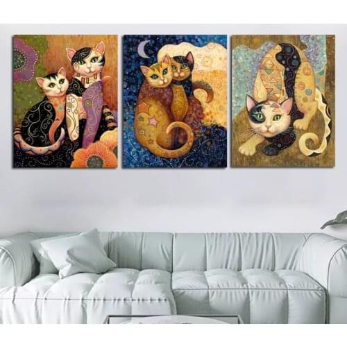 Classic Gustav Klimt Cat Oil Painting Abstract Animal Poster Canvas and Printmaking Painting Picture Living Room Home Decoration