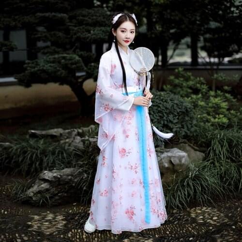 Jin-Made Hanfu Chinese Style Ancient Costume Girls Fairy Summer Women Fairy Hanfu Dress Waist Cherry Blossom Skirts SL5102
