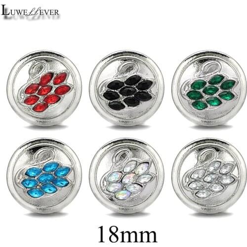 Luwellever Swan Component w212 Flower Crystal 18mm Metal Snap Button For Bracelet Necklace Jewelry Accessorie Findings