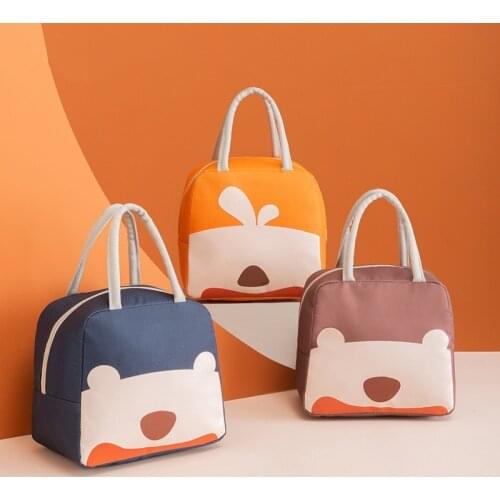 Cute bear lunch bags handle insulation cooler bag picnic travel portable food storage breakfast student thermal bag box