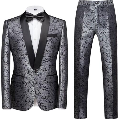 Men Tuxedos Business Party Prom Slim Fit Fahsion Wedding Suit Shawl Lapel 2 Pieces Stage Costume Ball Singer Host Dancer Banquet