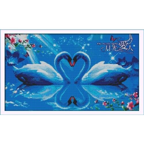 Moonlight lovers(swan) cross stitch kit 14ct 11ct pre stamped canvas cross stitching lover embroidery DIY handmade needlework
