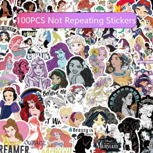 100Pcs Princess Stickers Beautiful Waterproof Sticker for Car Luggage Suitcase Decor Toys for Children Computer
