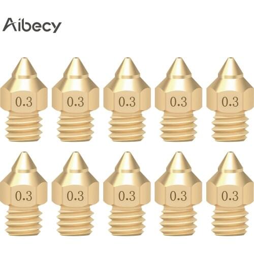 10pcs 3D Printer Nozzle Brass Copper TTS New Pointed Nozzle 0.2/0.3/0.4/0.5mm M6 Thread Extruder Print Head for 1.75mm Filament