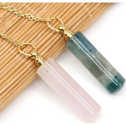 Natural Stone Essential Oil Diffuser Pendant Necklace Fashion Cylindrical Perfume Bottle Pendant Necklace for Jewelry Necklace