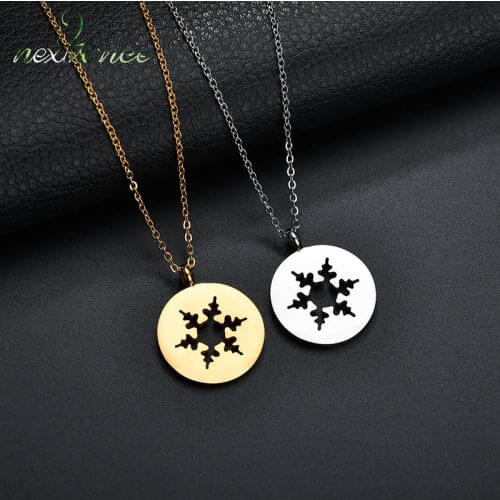 Nextvance Hollow Snowflake Round Pendant Necklace Stainless Steel Gold Medal Necklaces For Girls Gift Dropshipping
