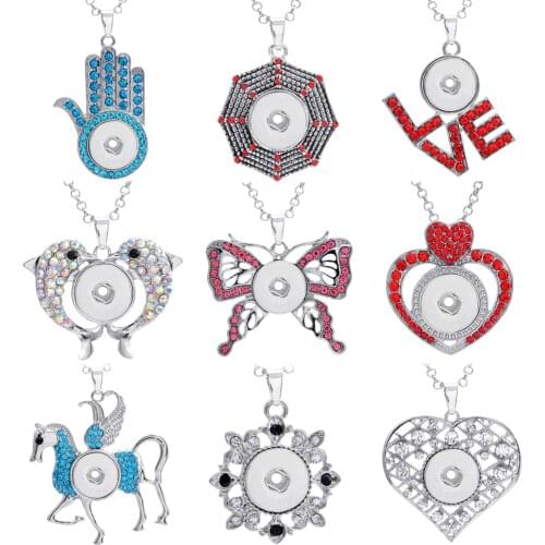 New Snap Pendant Necklace Crystal Love Butterfly Metal Snap Necklace Fit 18mm Snap Buttons Jewelry Snap Jewelry DIY Necklaces