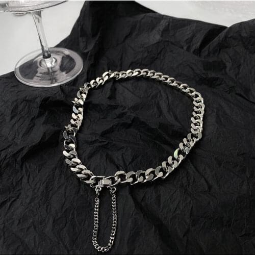 Hip-Hop Silver Color Necklace For Unisex Pendant Metal Vintage Punk Link Chain Dainty Commemorative Gift Simple Sweater Chain