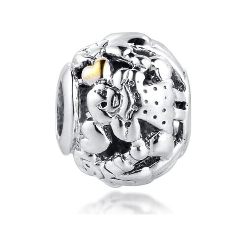 Fits for Pandora Charms Bracelets Happy Family Beads with 14K Gold Plated 925 Sterling Silver Jewelry Free Shipping