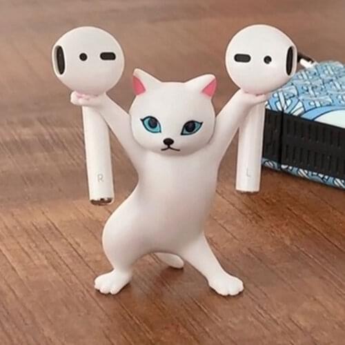 Dancing Cat Earphone Stand For AirPods 1 2 3 Headset Bluetoot INS Penholder Desktop Display Stand Cute Doll Handmade Decoration