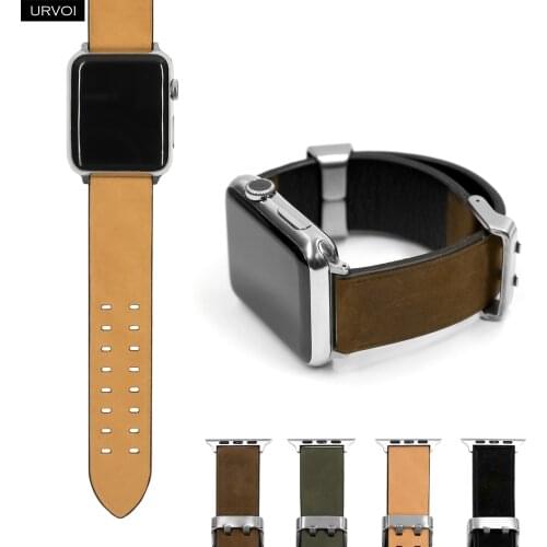 URVOI genuine band for Apple Watch series 6 SE 5 4 3 2 1 crazy horse leather strap for iWatch 40 44mm double pin metal buckle