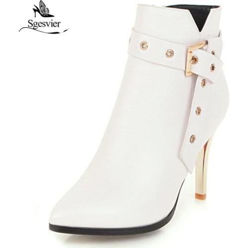 Sgesvier new arrival pointed toe autumn women boots zipper fashion female shoes sexy stiletto heels buckle ankle boots OX768