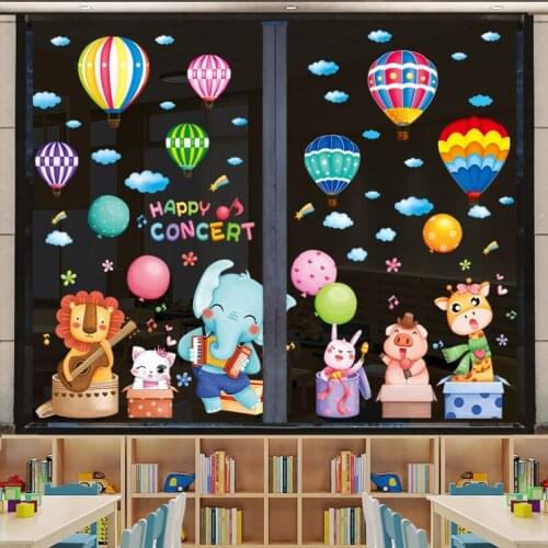 [SHIJUEHEZI] Cartoon Animal Wall Stickers DIY Hot Air Balloons Wall Decals for Kids Rooms Baby Bedroom Nursery Home Decoration