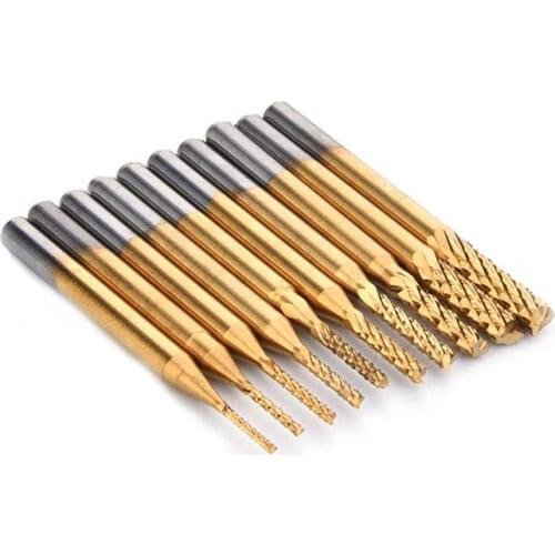 Titanium Plating 0.8-3.175mm PCB Drill Bit Set Engraving Cutter Rotary CNC End Mill Corn Milling Tip 10pcs