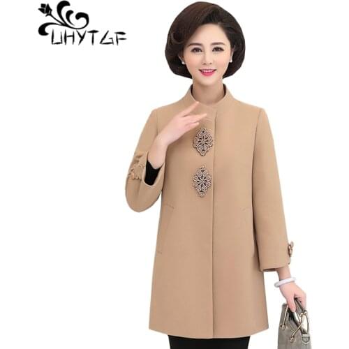 UHYTGF Trench coat for women Mid-length spring autumn trench coat Female elegant mom casual 5XL plus size tops women clothes 842