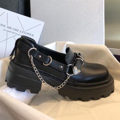 Women Shoes Loli Sweet Lolita Shoes Platform Round Head Thick Heel Women Shoes Kawaii Cosplay Mary Jane Shoes Metal Chain