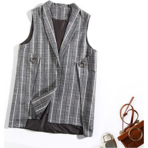 2021 Spring Autumn Plaid Waistcoat Casual Tops Coats Fashion Women Jacket Blazer Sleeveless Vest Outerwear