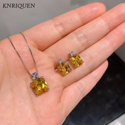 Vintage 925 Sterling SIlver Simulation Topaz Gemstone High Carbon Diamonds Necklace/Earrings Jewelry Sets for Women Wholesale
