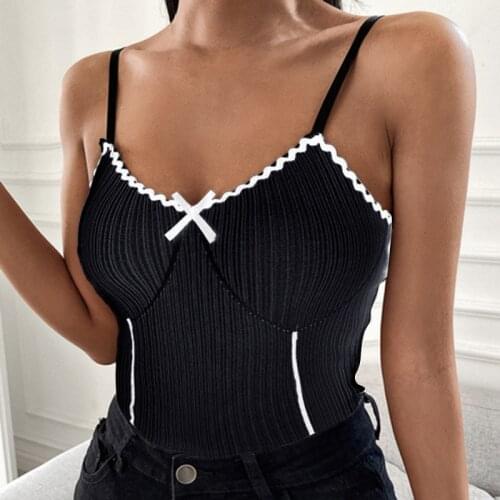 Vintage Pinstripe Corset Tops Women Sexy Bow Lace Patchwork Cute Camisole Harajuku Sleeveless Crop Vest Tees New