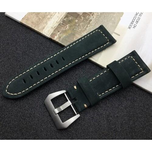 Top quality 24mm 26mm watch band dark green nubuck real Leather belt Watchband For PAM111/441/Panerai strap pin buckle with tool