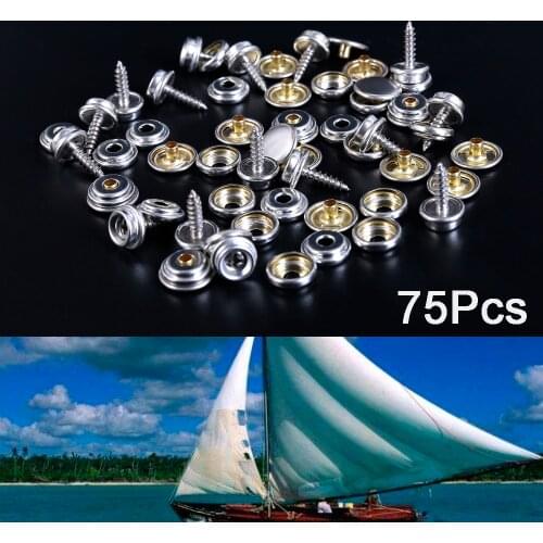 Wooeight 75Pcs Silver Screw Stud Stainless Steel Fastener Snap Press Stud Cap Button for Tent Marine Boat Canvas Leather Craft