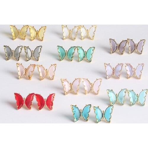 YJGS Korean New Fashion Butterfly Earrings For Women Punk Rhinestone Style Cute Girl Zircon Stud Earrings Jewelry Wholesale