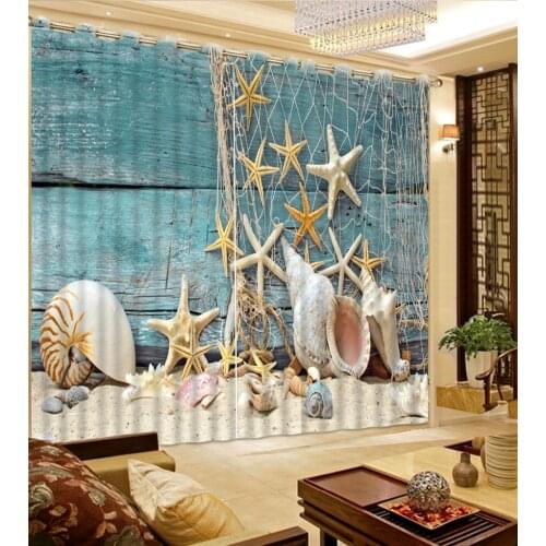 Custom curtains 3d curtains Beach fish net starfish conch shell Photo Customize size home bedroom decoration