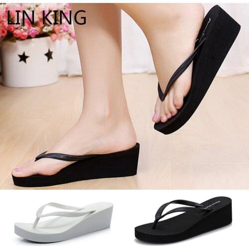 Casual Thick Sole Women Flip Flops Wedges Slippers Solid Platform Shoes Fashion Ladies Anti Skid Summer Beach Shoes Big Size 41
