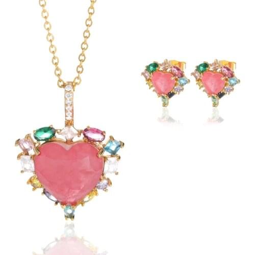 Fine Heart Color Zirconium Pendant Necklace For Women Girl Fashion Heart Female Pendant Necklace Cute Jewlery BFF