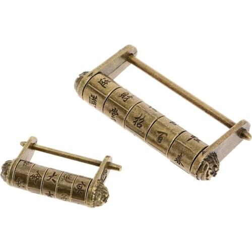 1Pc Zinc Alloy Chinese Vintage Antique Bronze Keyed Padlock Chinese Old Lock Retro Combination Password Jewelry Box Padlock