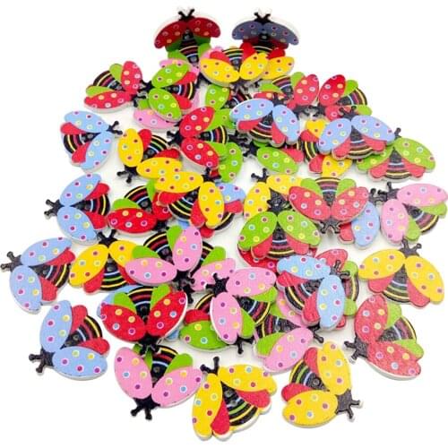 100Pcs Cute Beetle Shape Wooden Buttons 2Holes DIY Scrapbooking Sewing Accessory