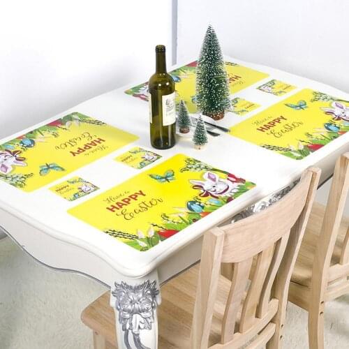 12Pcs/Set Easter Cartoon Rabbit/Egg Prinitng Placemats + Coasters for Table Decor