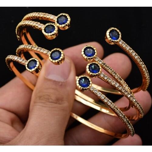 24K 4Pcs/lot Dubai Ethiopian Gold Color Colored stones Cuff Bangles For Women Wife Wedding Jewelry Bangles&Bracelet Gifts