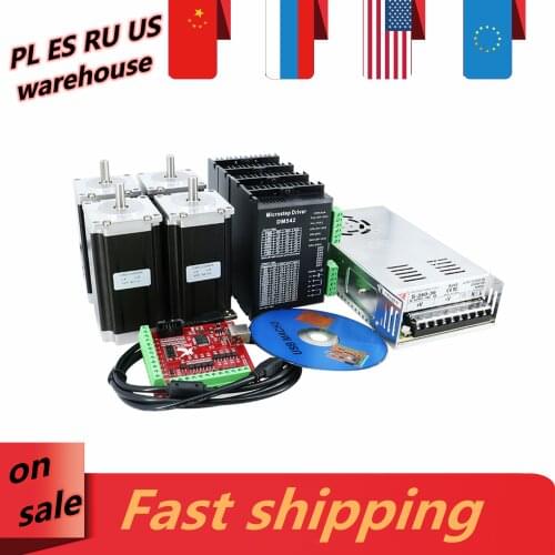 4 axis 3Nm stepper motor kit include 4 pcs 425oz-in engine + 4 pcs TB6600 / DM542 + 1 pcs power supply + 1 pcs mach3 controller