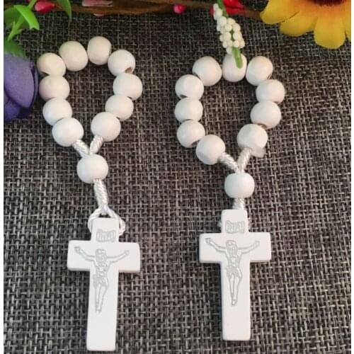 Free shipping white wood beads rosary ring/ catholic ring/ religious rosary ring 30pcs/lot