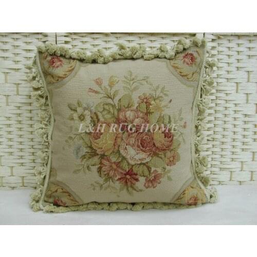 FREE SHIPPING 15K 16"X20" Needlepoint pillow, hand knotted woolen cushion with floral designs no insertion