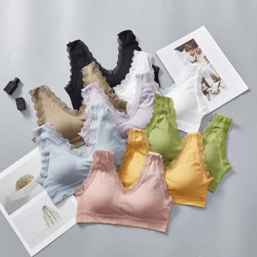 Womens Sports Bra With Padded Sexy Lace Trim Push Up Bralette Comfortable Breathable Solid Color Sport Vest Bras