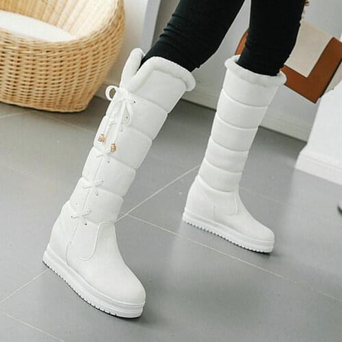 Black Pink White Women Snow Boots Warm Plush Winter Boots Platform Flat with Women Knee High Boots 2020 Plus Size 34-43