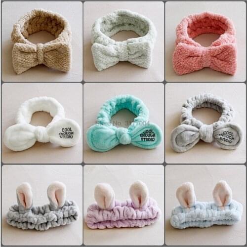 DHL 500pcs Colorful Letters Bow Ear Coral Fleece Hairbands Girls Bandanas Hair Bands Headwear